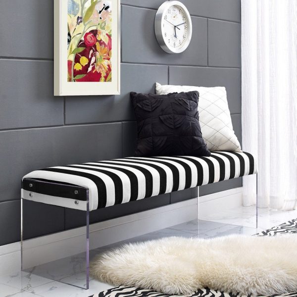 TOV Furniture Envy Paris Velvet Acrylic Bench | Black White on Sale - Image 5