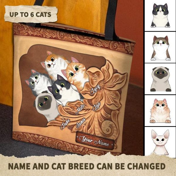 Cat Personalized All Over Tote Bag, Personalized Gift for Cat Lovers, Cat Mom, Cat Dad - TO123PS05 Discount