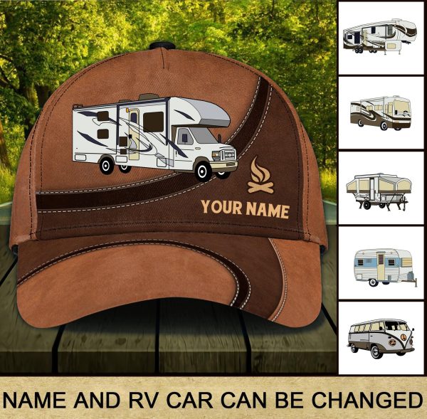 Camping Brown Curves With Logo Personalized Classic Cap, Personalized Gift for Camping Lovers - CP109PS07 Cheap