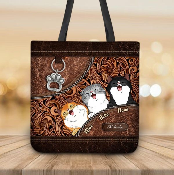 Cat Brown Pattern With Metal Paw Personalized Tote Bag, Personalized Gift for Cat Lovers, Cat Mom, Cat Dad - TO034PS07 For Cheap - Image 2