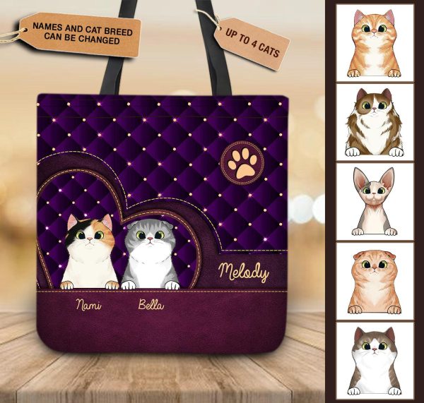 Cat Big Heart Purple Personalized All Over Tote Bag, Personalized Gift for Cat Lovers, Cat Mom, Cat Dad - TO041PS08 Online now