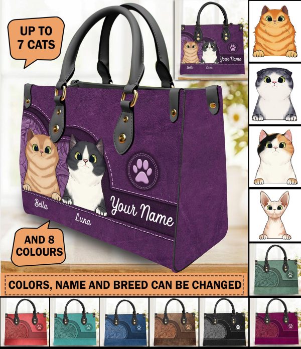 Cat Personalized Leather Handbag, Personalized Gift for Cat Lovers, Cat Mom, Cat Dad - LD031PS04 Online Hot Sale - Image 3