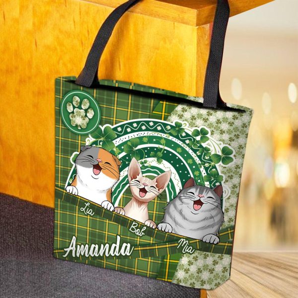 Saint Patrick s Day Cat Personalized All Over Tote Bag, Personalized Gift for Cat Lovers, Cat Mom, Cat Dad - TO114PS05 Hot on Sale - Image 2