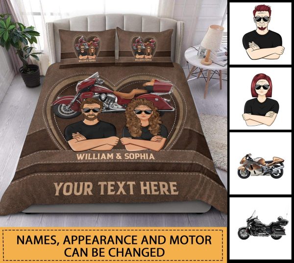 Couple And Motorcycle Personalized Bedding Set, Personalized Gift for Motorcycle Lovers, Motorcycle Riders - BD048PS02 Online Hot Sale