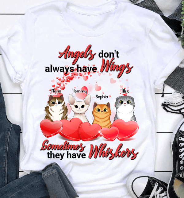 Angels Don t Always Have Wings Cat Personalized T-shirt, Personalized Gift for Cat Lovers, Cat Mom, Cat Dad - TS019PS11 Online - Image 2
