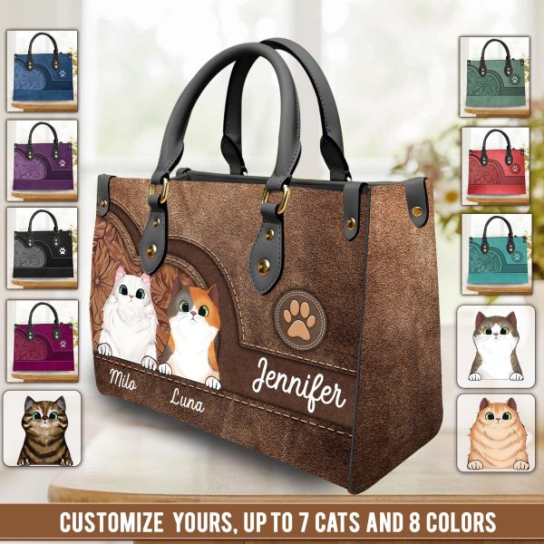 Cat Personalized Leather Handbag, Personalized Gift for Cat Lovers, Cat Mom, Cat Dad - LD031PS04 Online Hot Sale - Image 4